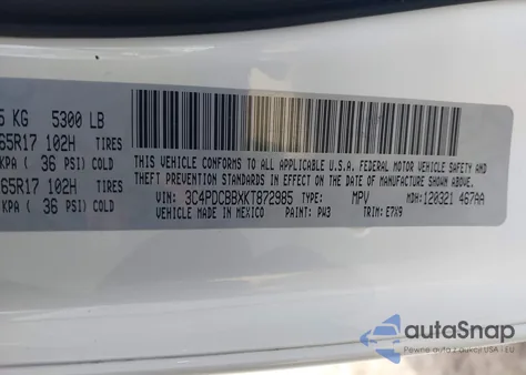 2019 Dodge Journey Se from USA, damaged, VIN 3C4PDCBBXKT872985